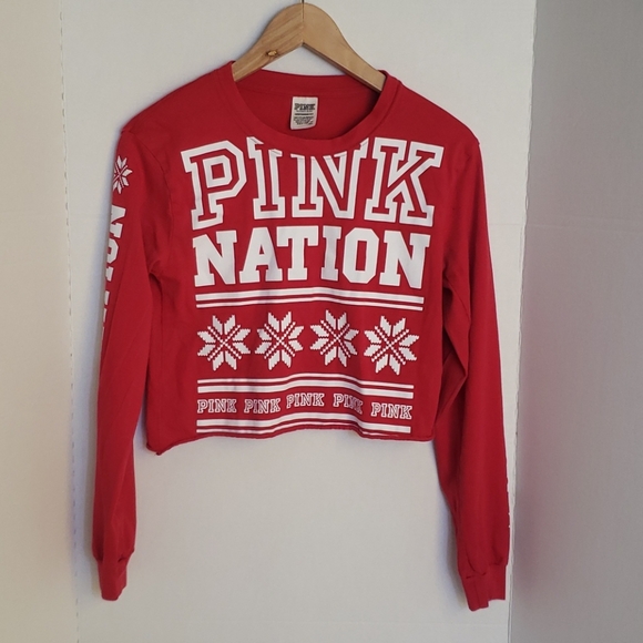 PINK Pink Nation Women's Red White Cropped Top, XS - Picture 1 of 7